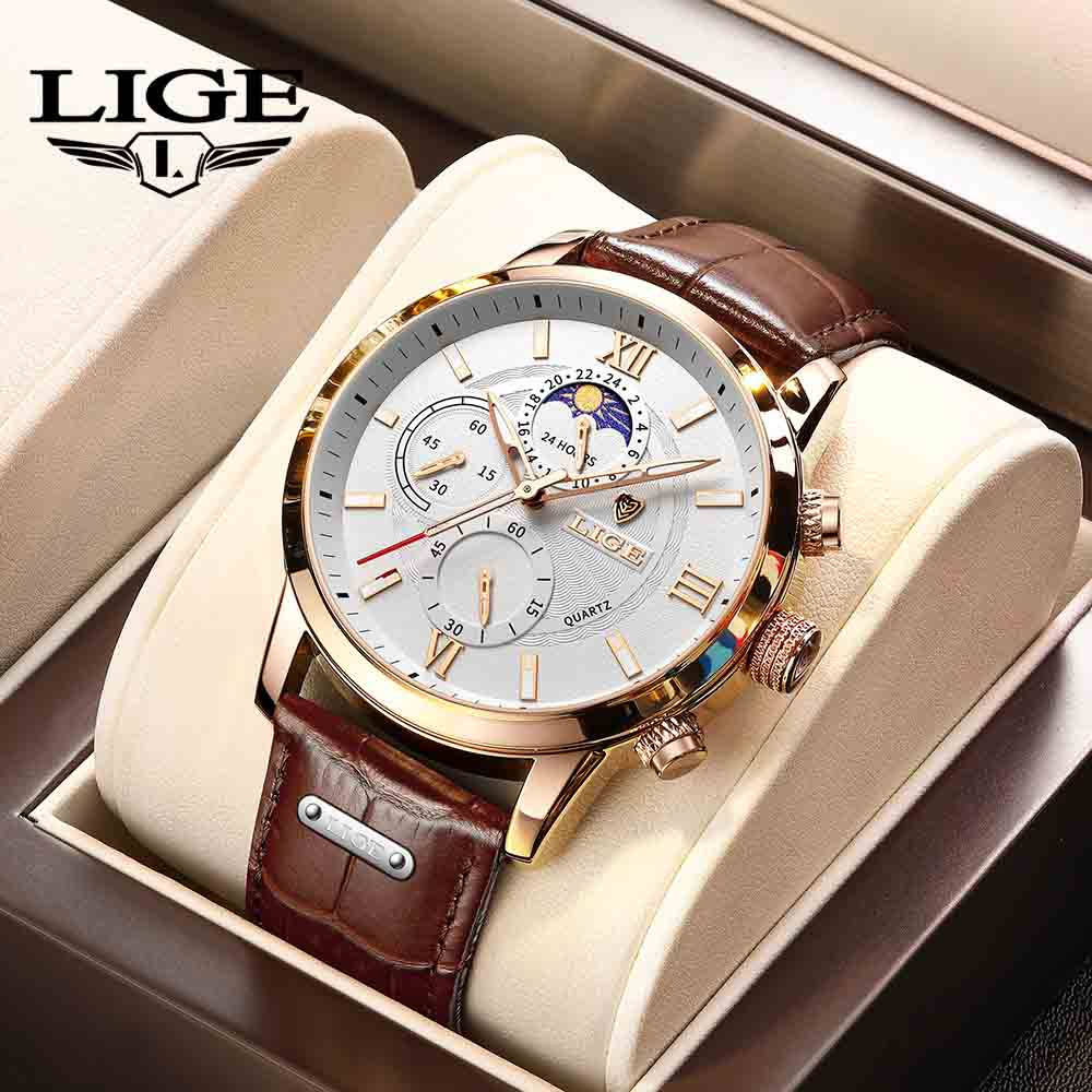 LIGE Men's Quartz Watch Business Luxury Brand watch Multi-functional waterproof watch Men's watch Youth Clock Holiday