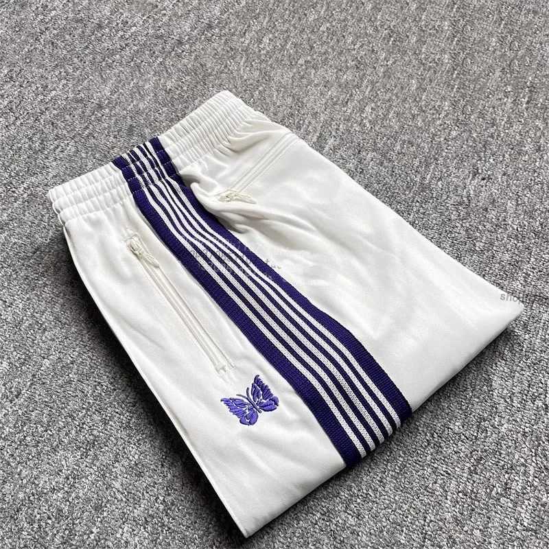 24ss Butterfly Embroidered Stripe Sports Pants Mens High Quality Zipper Pocket Oversized Black Running Pants X241216