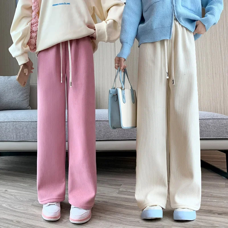 Warm and Thick Corduroy Mens Winter Straight Pants Wide Leg Sports Plush High Waist Casual Womens 241212