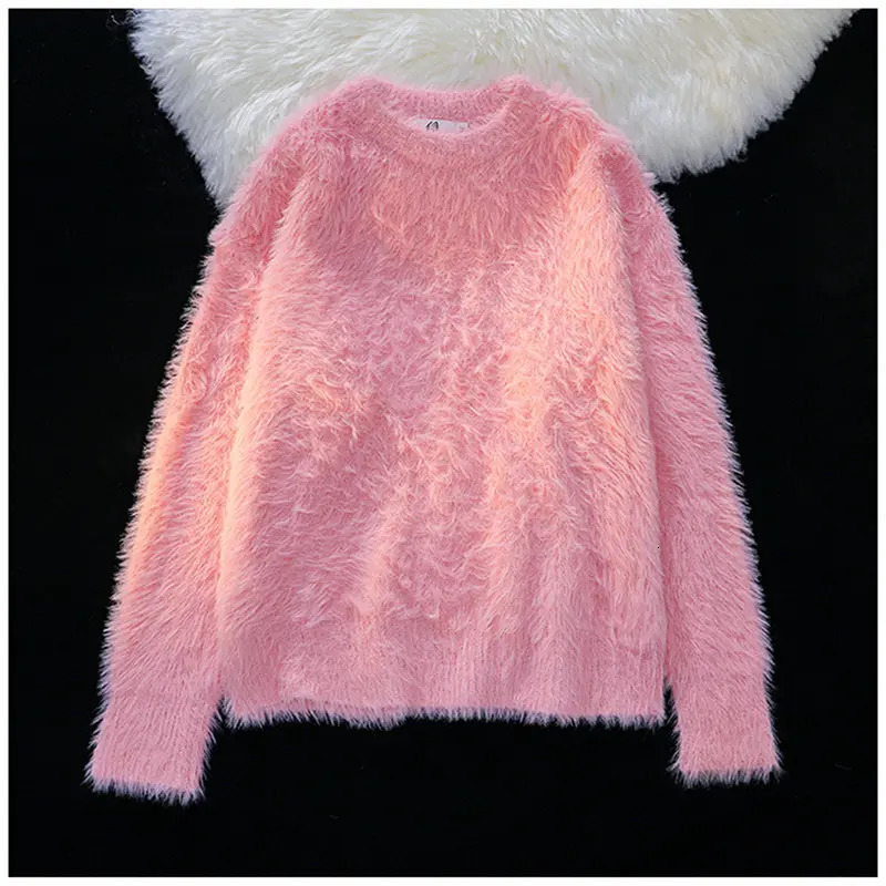 Pink Mens Winter Sweater Solid Knitted Pullover Black 241213Z