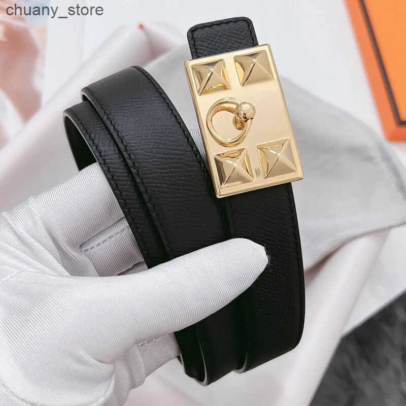 Belts Womens 2.4 plain weave cowhide smooth buckle belt fashion pyramid waist decoration leather dual-purpose pure belt L240910