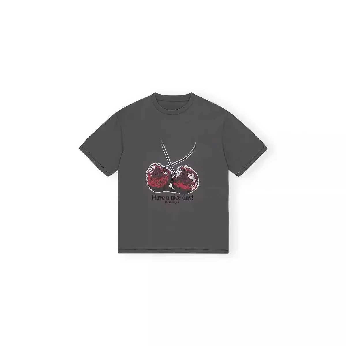 Women's T-Shirt 2025 New Spring/summer T-shirt Cherry Print Casual Boudoir Wear Round Neck Loose Short-slved T-shirt Y241212G1V2