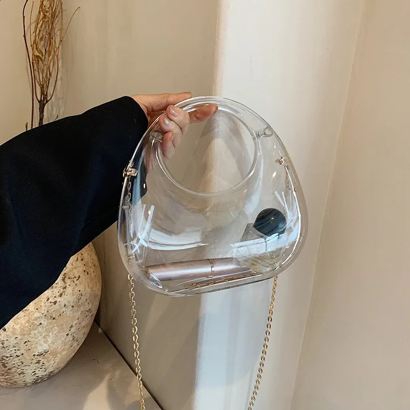 Fashion Trend Acrylic Half Moon Evening Bag for Women Wedding Dinner Party Dress Round Handle Clutch Purse 241216