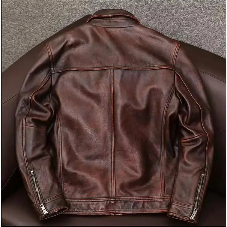 Wholesales100% Genuine Leather jacketClassic casual black Men cowhide clothesquality plus size leather coatFathers gift 241217