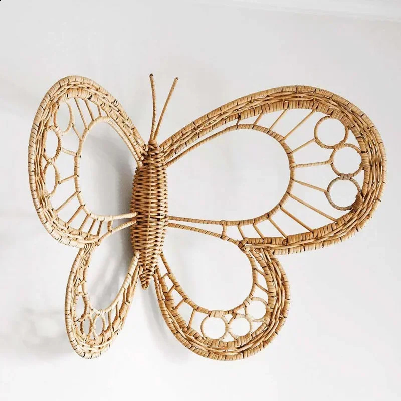 Nordic Natural Rattan Butterfly Wall Ornaments Hand Woven Butterfly Crafts Countryside Pastoral Homestay Home Decor Po Props 241213