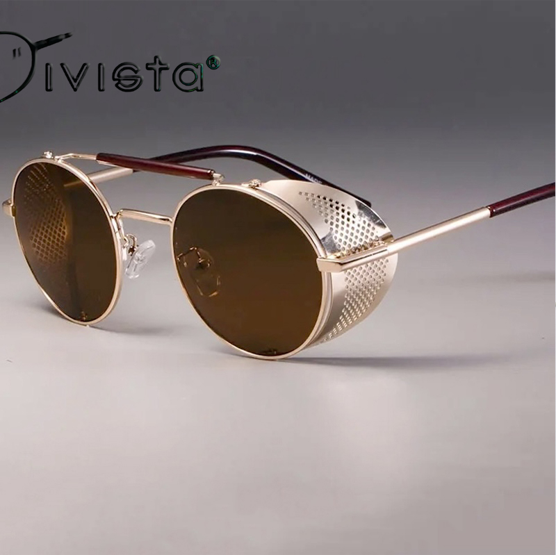Steampunk Round Sunglasses Goggle Metal Oval Windproof Men Women Fashion Shades Oversized Brand Designer Vintage Retro Sun Glasses Goggles S94 66247 I