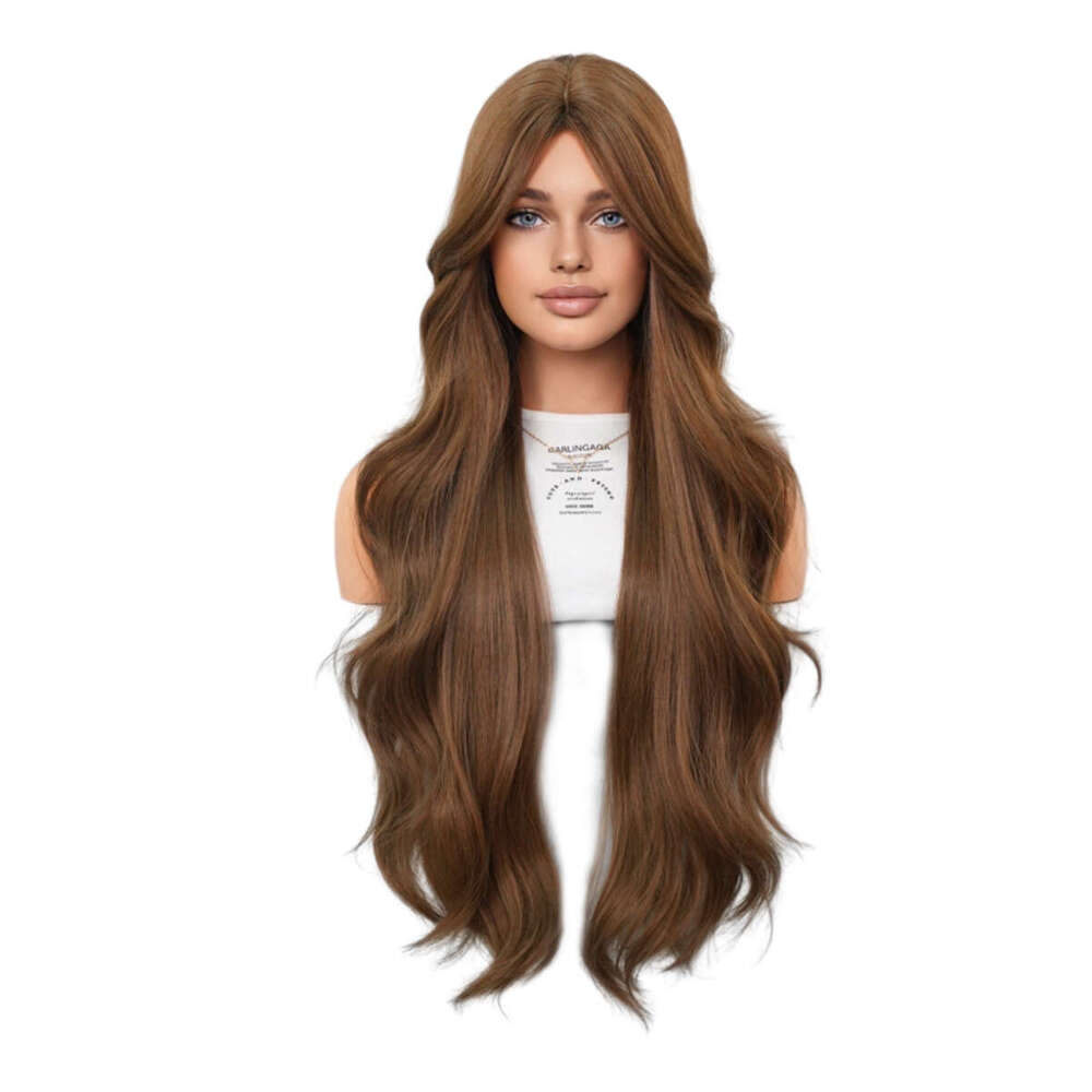 Fashionable Women's With Extra Long Curly Hair, Full Head Cover, Gray Brown Figure Eight Bangs, Natural Synthetic High-Temperature Silk Wig Kq9 K