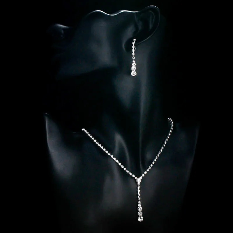 Fashion pendant crystal jewelry set necklace earrings bride bridesmaid wedding accessories 241212