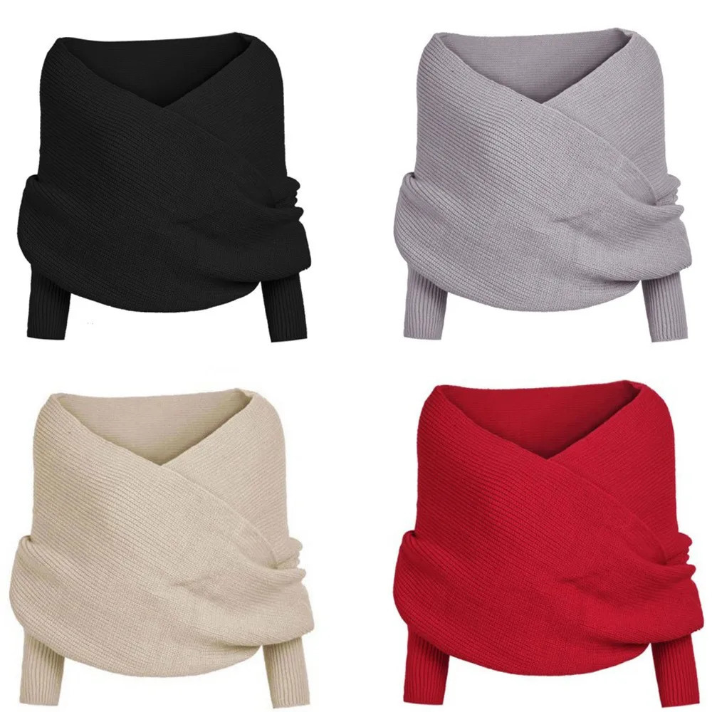 Women Knitted Sweater Tops Scarf With Sleeve Wrap Winter Warm Shawl Scarves 241216
