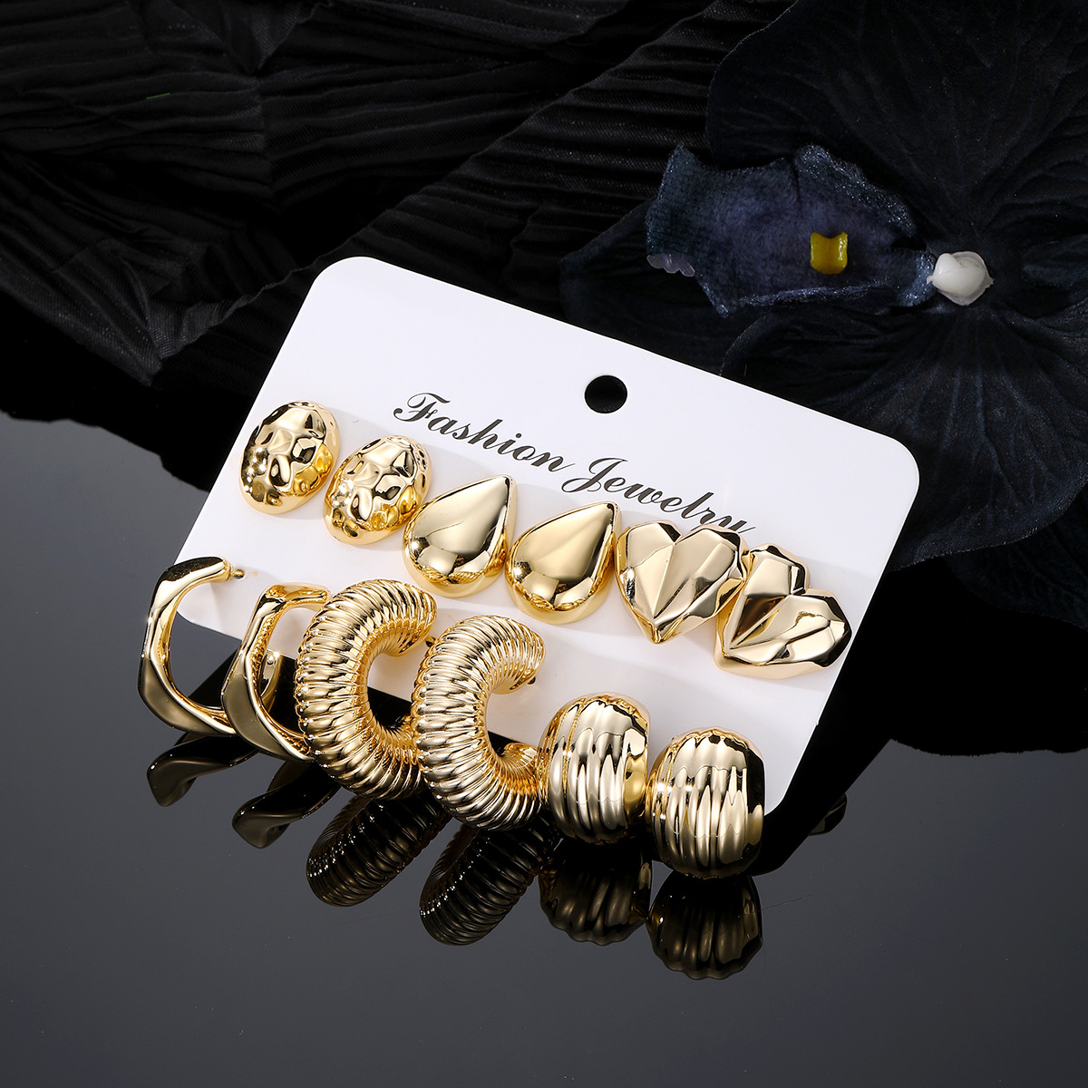 Vintage European Fashion Exaggerated Stud Earrings Set for Women - Gold & Silver Color Holder Stainless Steel Gold Plated Jewelry Y2K Gifts