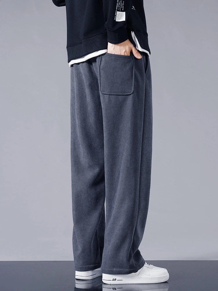 Winter Thick Warm Corduroy Sweatpants Men Fleece Liner Drawstring Straight Loose Track Pants Male Casual Fleece Thermal Trousers 250103