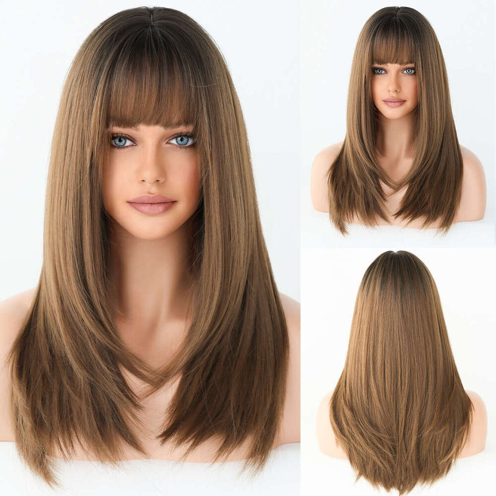 New For Women With 57Cm Natural Full Head Cover, Long Straight Hair, Inner Button, Air Bangs Wig Kq9 Kq9