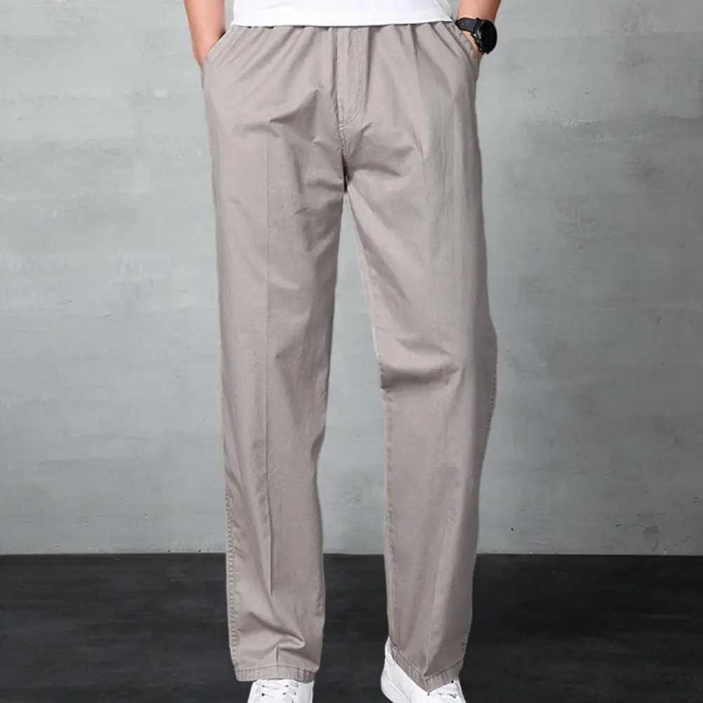 High Quality Mens sports pants basic style mens Trouser Versatile mens cargo pants elastic mid waist wide leg plus size solid color smooth and soft T2