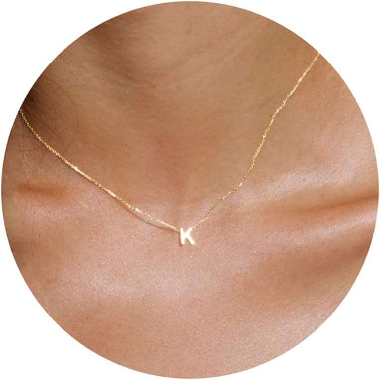 Women, 14k Plated Dainty Tiny Initial Pendant Necklace Cute Letter Name Choker Necklaces Simple Gold Jewelry for Women Gifts