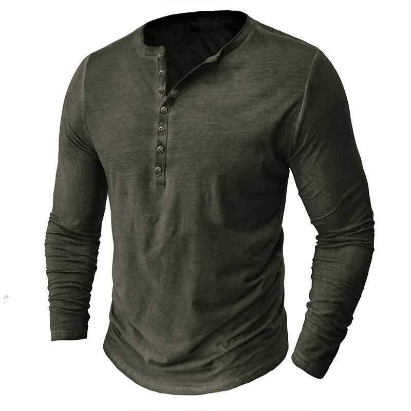 2023 Vintage Mens Henley Shirts Men Cotton Long Sleeve T Shirt Hip Hop Punk Knight Tops Oversized Tee Shirt Man Clothing W241216