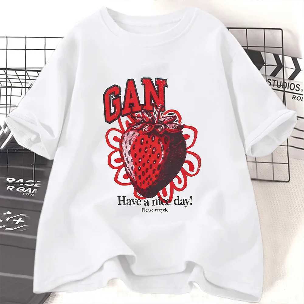 Women's T-Shirt 2025 New Swt Strawberry Fruit Print COTTON T-shirt Summer New Cute Print Womens Top Round Neck Womens T-shirt Y241212KSCK