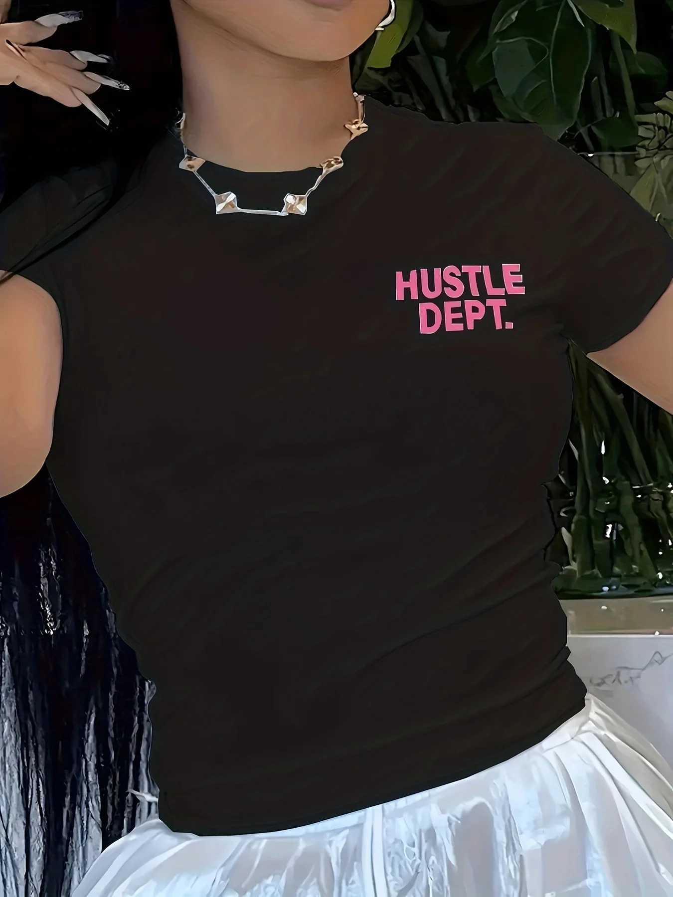 Women's T-Shirt Hustle Dept Print T-Shirts Summer Womens Shirt Short Slve Neck Fashion Casual Sport Clothes Basic T Harajuku Style Y241212CITG