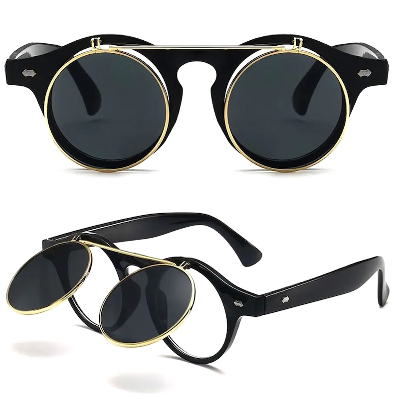 Flip Up Sunglasses Steampunk Round Men Metal Retro Sun Glasses Women Vintage Punk Shades Eyewear UV400 Johnny Depp Brand Design Myopia Prescription Le
