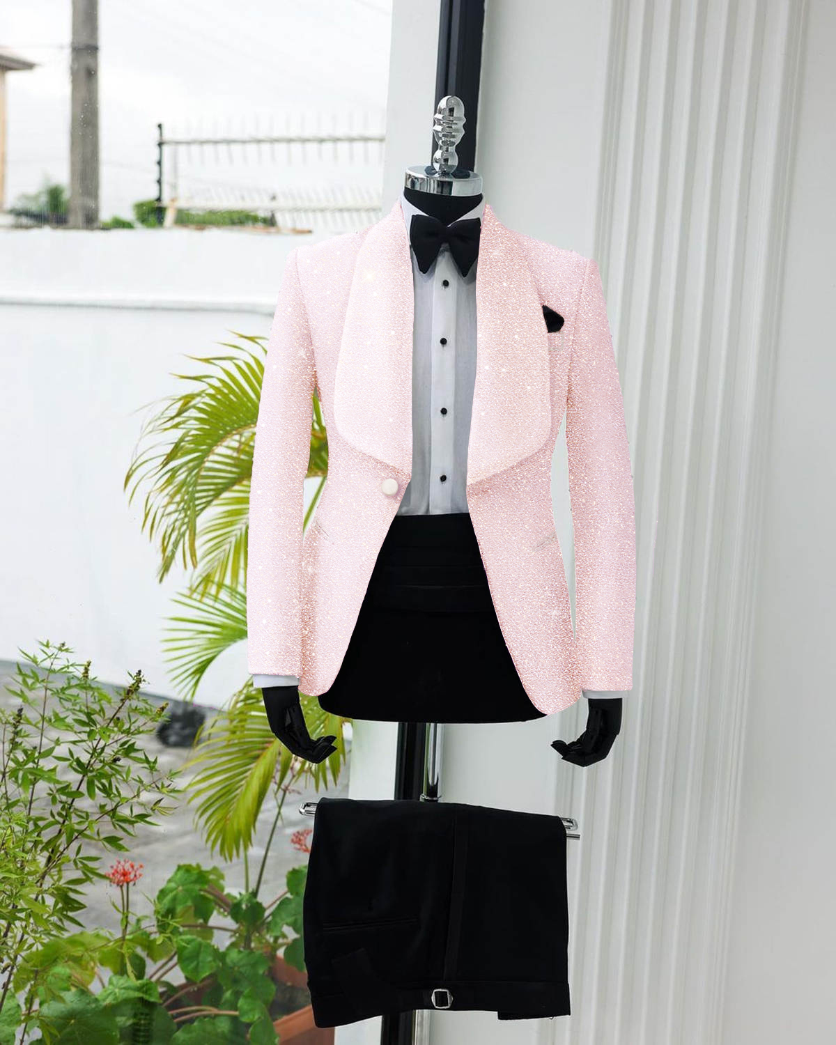 Customized Sequined Mens Wedding Tuxedos Designer Shawl Lapel Classic Fit Groom Party Wear Blazer Coat 2 Pieces Black Pants