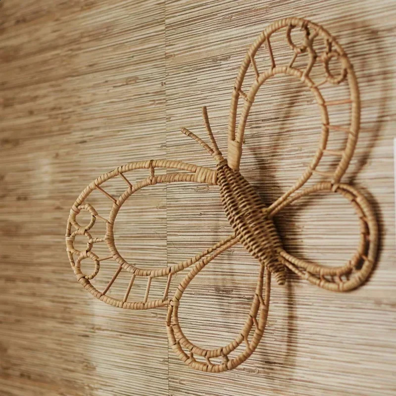 Nordic Natural Rattan Butterfly Wall Ornaments Hand Woven Butterfly Crafts Countryside Pastoral Homestay Home Decor Po Props 241213