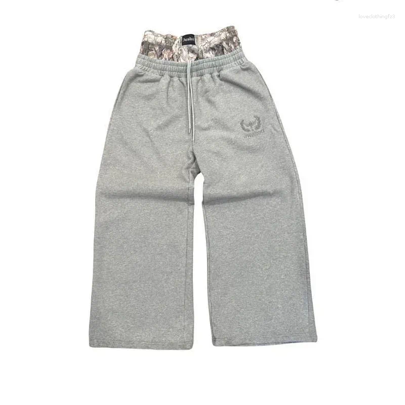 Men's Pants Y2k Vintage Haruku Double Embroidered Waist Sweatpants Men Wome Hip Hop Casual High Waisted Wide Leg Streetwear