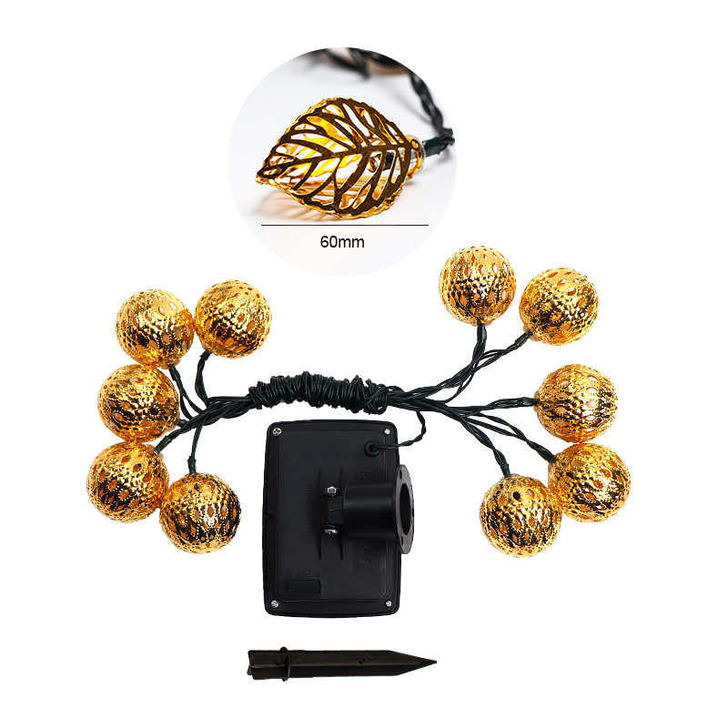 LED Solar Moroccan Globe Light String with Ironwork Metal Holes for Outdoor Garden Decoration