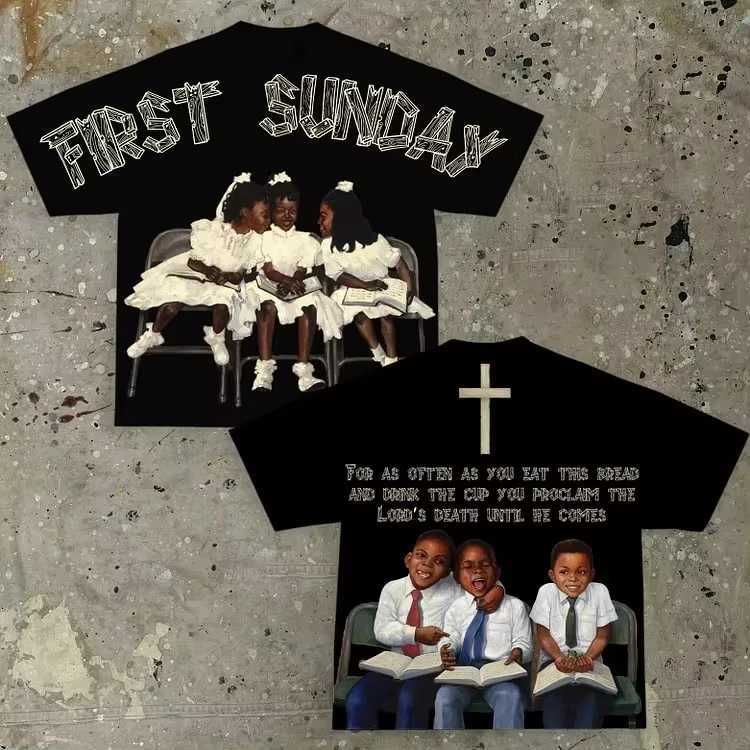 Women's T-Shirt Vintage Children First Sunday Print Graphic Cotton T-Shirt Men Y2K Short Slves Vintage Oversize Tshirt Strtwear Women Tops Y24121