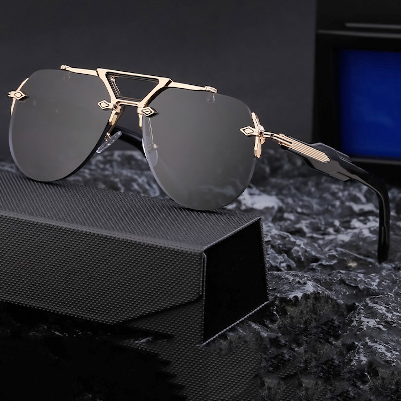 Rimless Oversized Sunglasses Men Pilot Retro Top Punk Eyewear Outdoor Y2K Future Luxury Brand Design Steampunk Glasses Classic Driving Fashion Cool S1