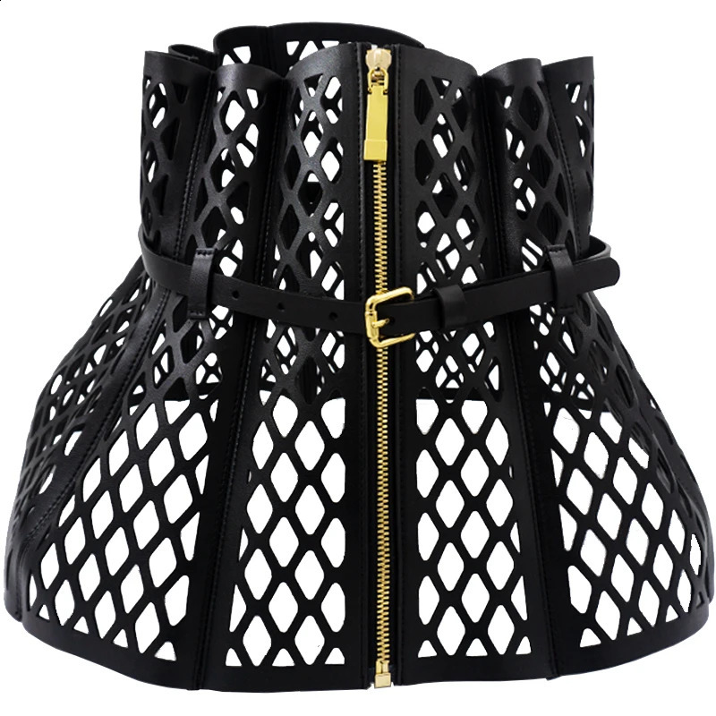 Skeleton mesh bodice waist seal leather curved womens curved shape wide belt decoration large waist seal 241217