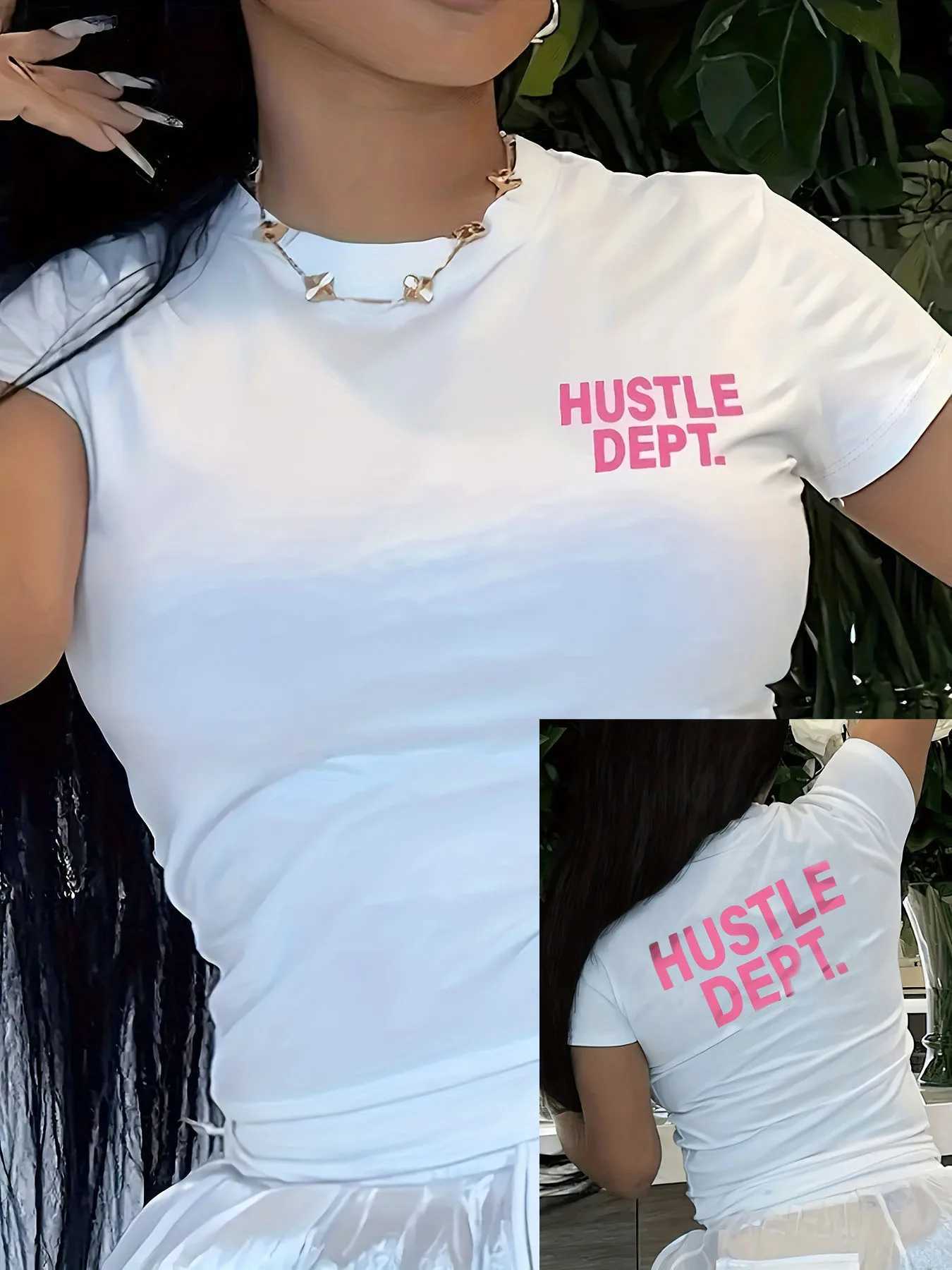 Women's T-Shirt Hustle Dept Print T-Shirts Summer Womens Shirt Short Slve Neck Fashion Casual Sport Clothes Basic T Harajuku Style Y241212CITG
