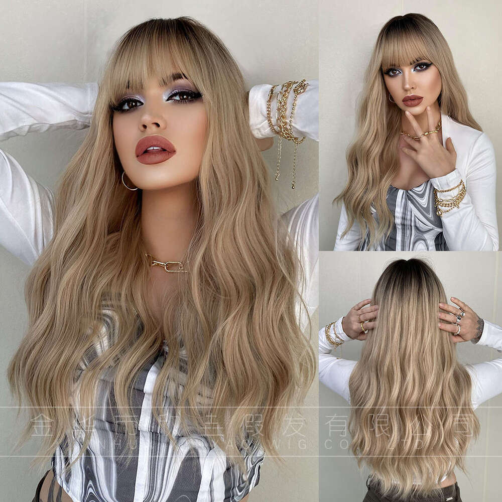 Female Wig Made En Gold Long Curly Hair Big Wavy Cover, Dyed With High-Temperature Silk And Synthetic Fibers On Top Of The Head Kq9 Kq9