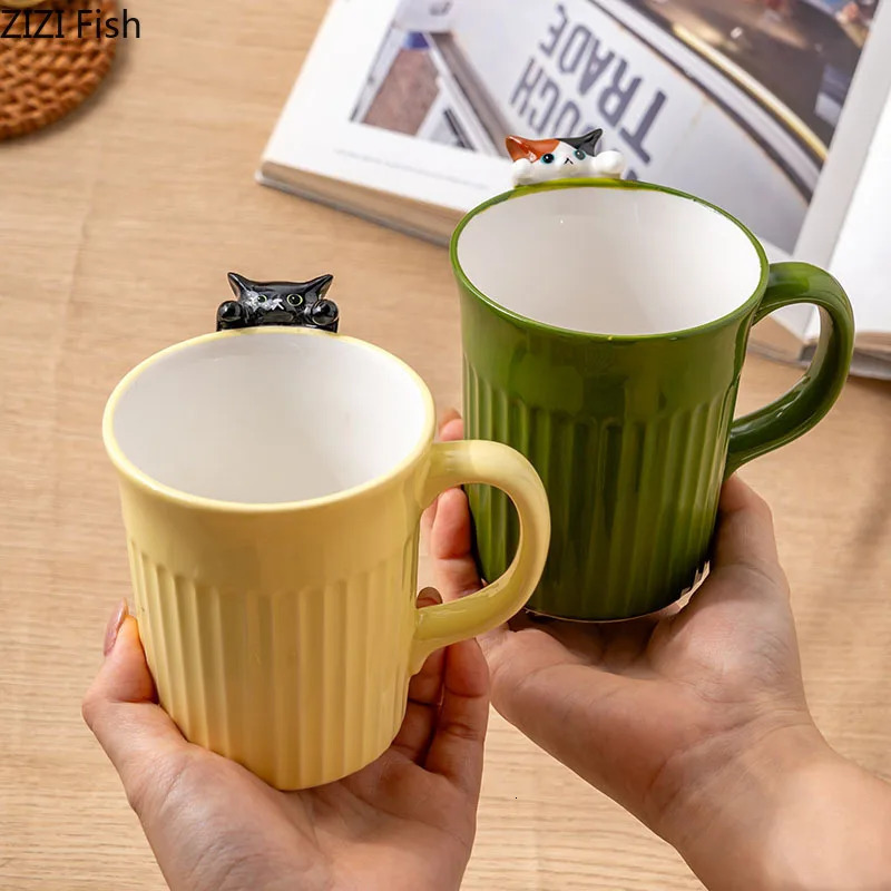 Cartoon Cute Cat Ceramic Mug Creative Office Water Cup Home Breakfast Milk Cup Couple Afternoon Tea Coffee Cup Friend Gift 241216