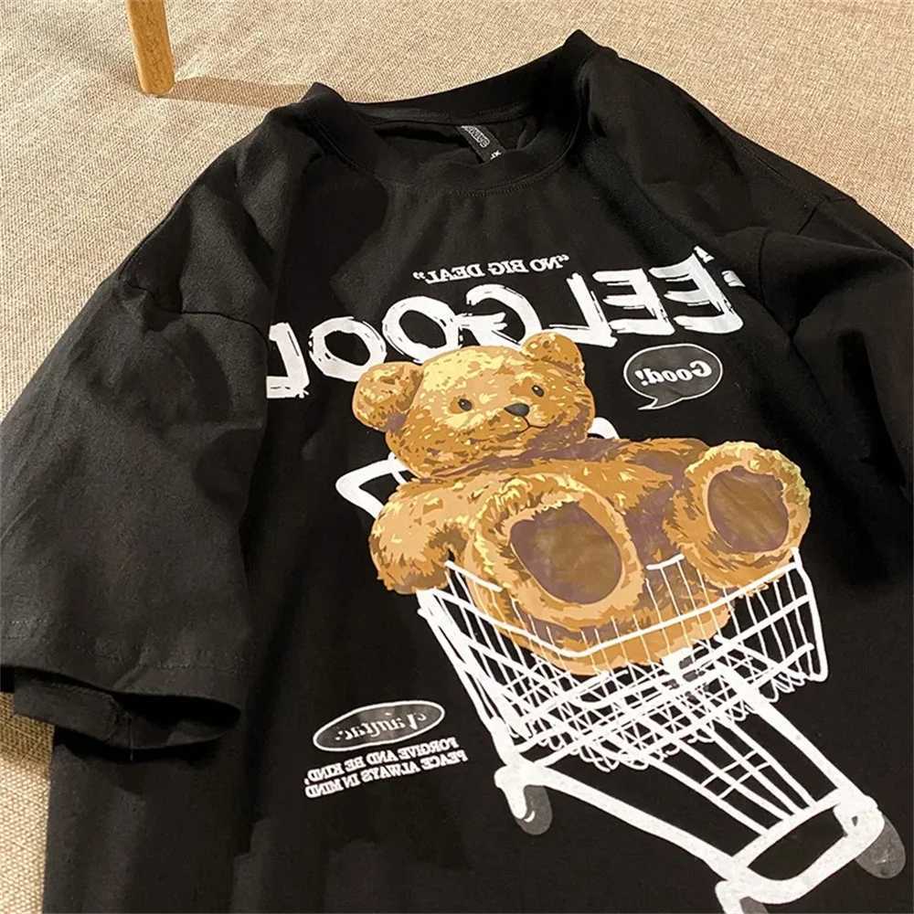 Women's T-Shirt Korean Sle Black Women clothes Bear Chubby Girl Short slve T-shirt Womens Loose Summer Tshirts High Quality Girls Ts Y241212AITN