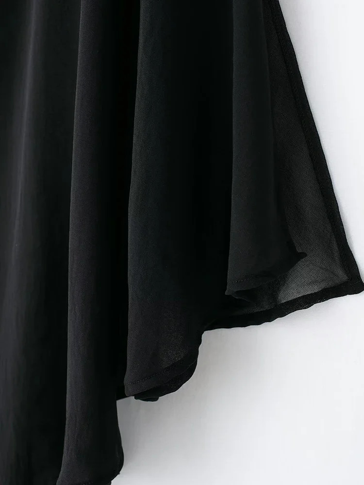 Willshela Women Fashion Black See Through Asymmetrical Cape Vintage O-Neck Female Chic Lady Tops 241216