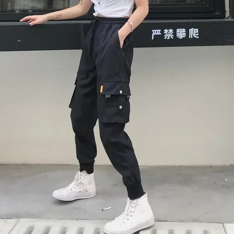 Pocket Cargo Pants Womens High Waist Loose Street Clothing Luggage Tactical Handcart Fashion Hip Hop Runner Womens Handcart 241217