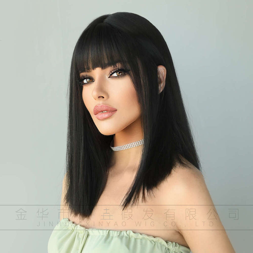 LISA With Summer One Size Fits All Black, Medium Long Straight Hair, Fashionable Air Bangs Wig For Women Kq9 Kq9
