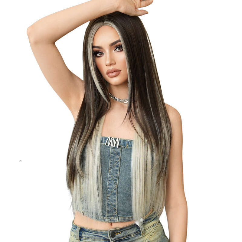 New Asian Style Dyed Brown Straight Fashionable Girls' Mid Length Long Hair High-Quality Synthetic Wig Headband Kq9 Kq9