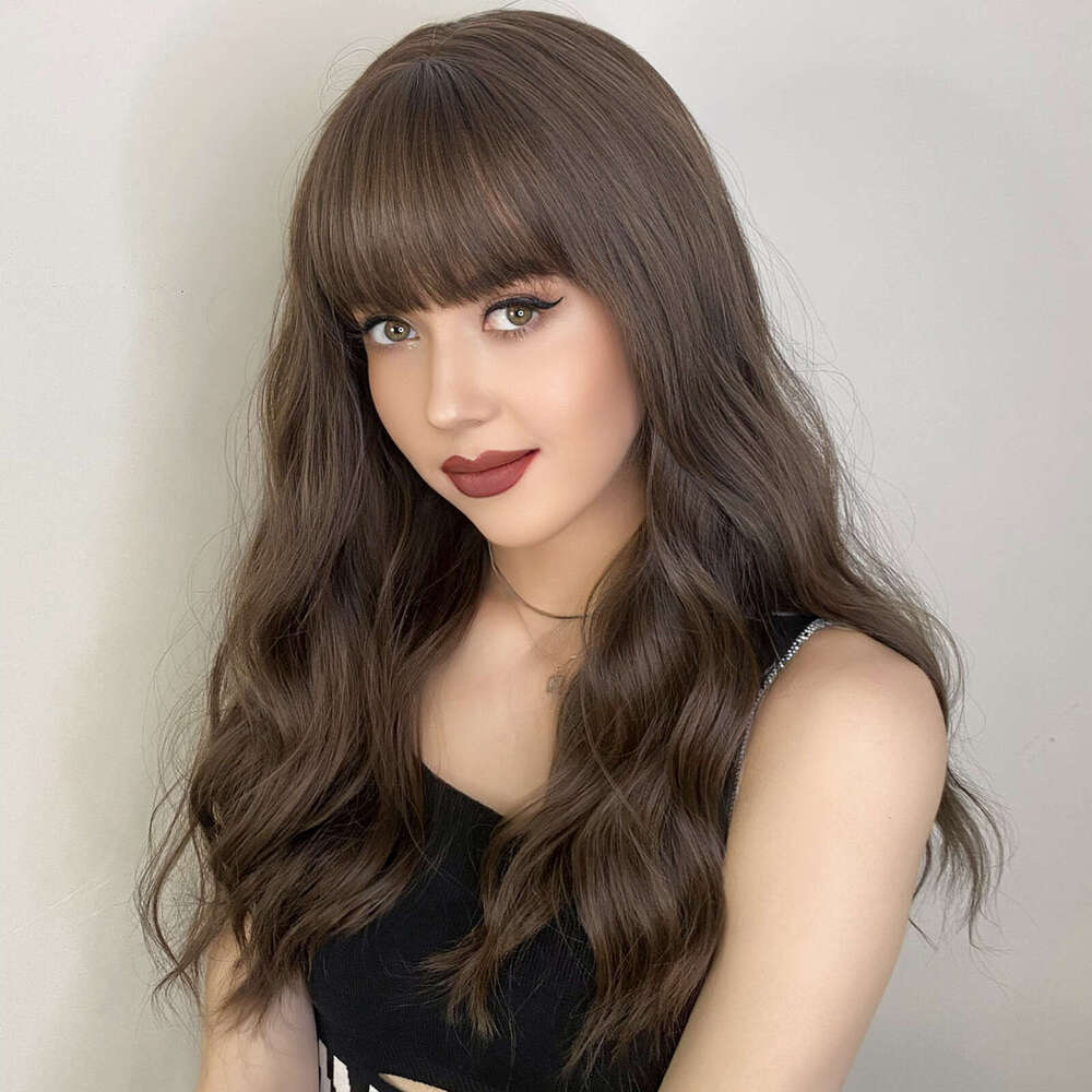 Hair Wave Long Curly Hair With Straight Bangs, Breathable Natural Wig Full Set Kq9 Kq9