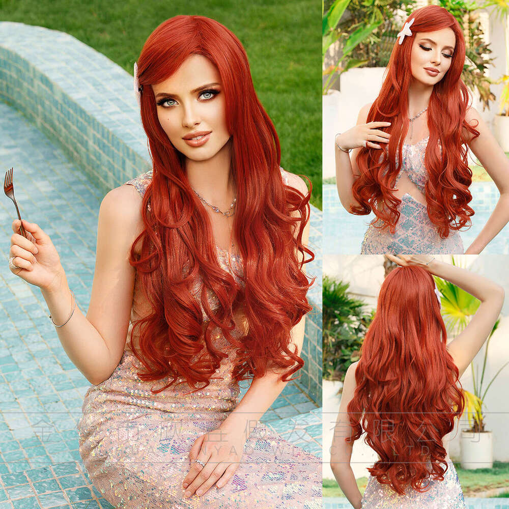 Mermaid With Long Curls And Hot Red Cosplay Orange Role-Playing Wig Kq9 Kq9