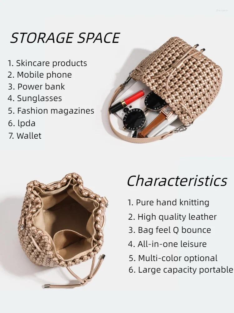 Totes Bucket Bags With Leather Handles Large Cross Bag PU Woven Tote Aesthetic Sier Women's