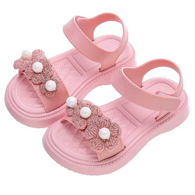 Sandals New Childrens Summer Sandals Girls Fashion Solid Soft Toddler Sandals Anti Slip Hook Loop Princess Kids Beach Shoes baby Shoes H241217