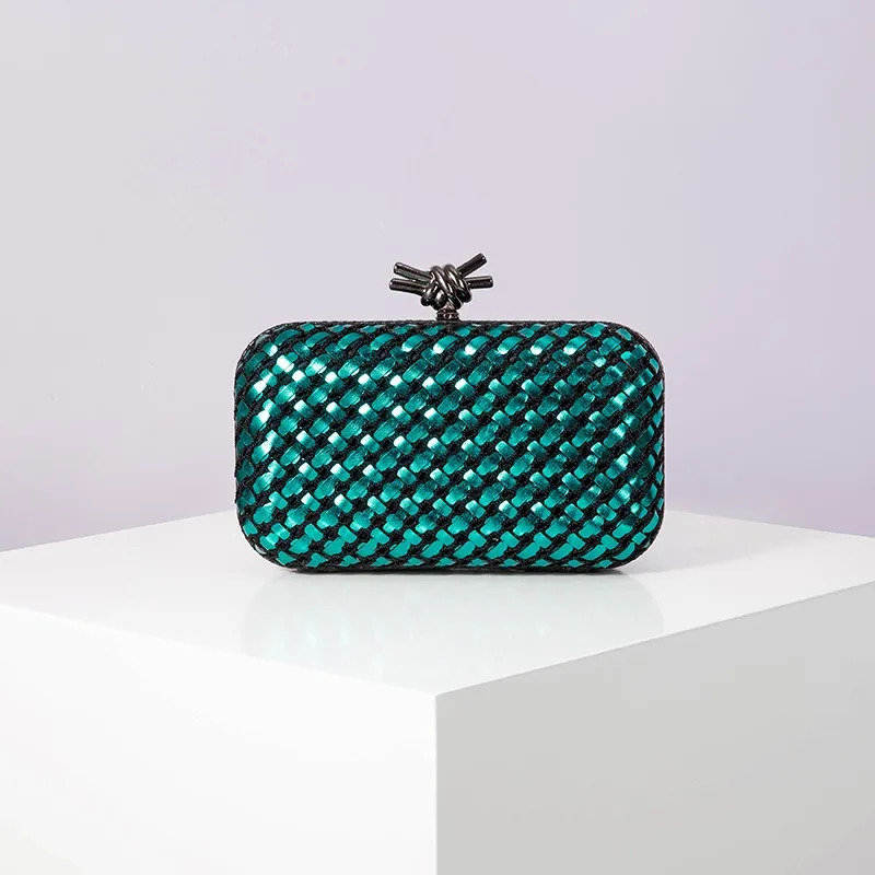Woven Clutch Bag For Women Formal Party Contrast Color Microfiber Thread Braid Evening Bags Classic Chain Small Square Handbags