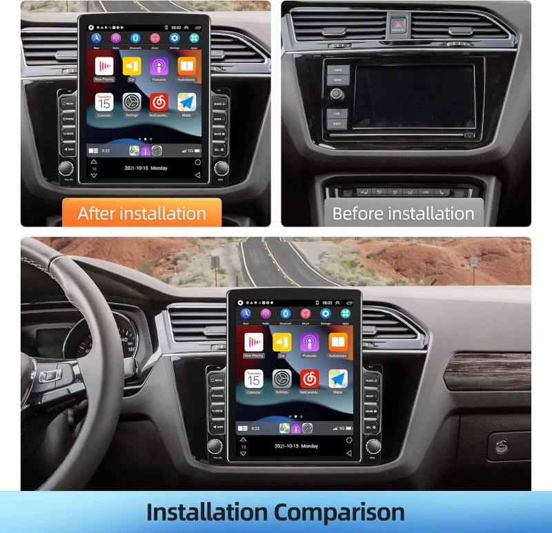 Universal 10 Inch Stereo 2.5D Vertical Screen With Carplay Android Auto Mirror Link 2G+32G 8 Leds Backup Camera All-in-one Car GPS Navigation System