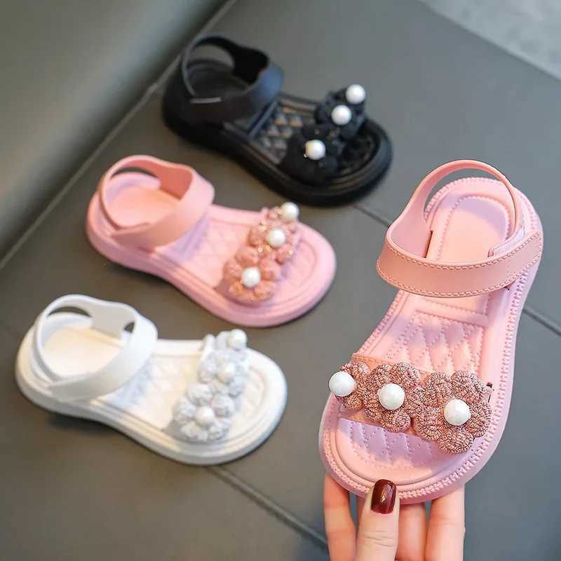 Sandals New Childrens Summer Sandals Girls Fashion Solid Soft Toddler Sandals Anti Slip Hook Loop Princess Kids Beach Shoes baby Shoes H241217