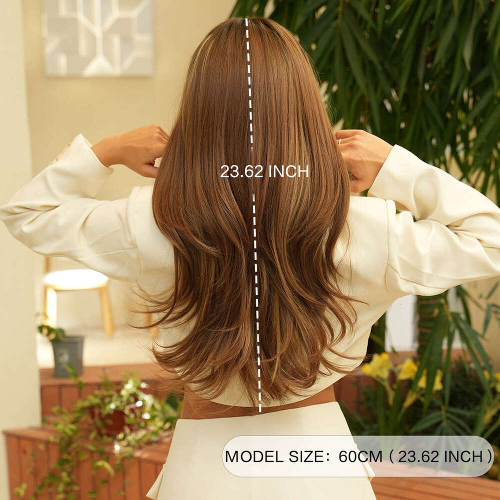 Wig Women's Full Head Set, Green Brown, Dyed Gold, Bangs, Long Curly Hair Nism, Synthetic Wig Kq9 Kq9