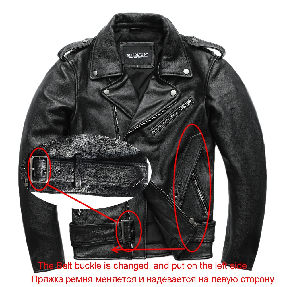 MAPLESTEED Classical Motorcycle Jackets Men Leather Jacket 100% Natural Cowhide Thick Moto Winter Sleeve 6169cm 8XL M192 241217