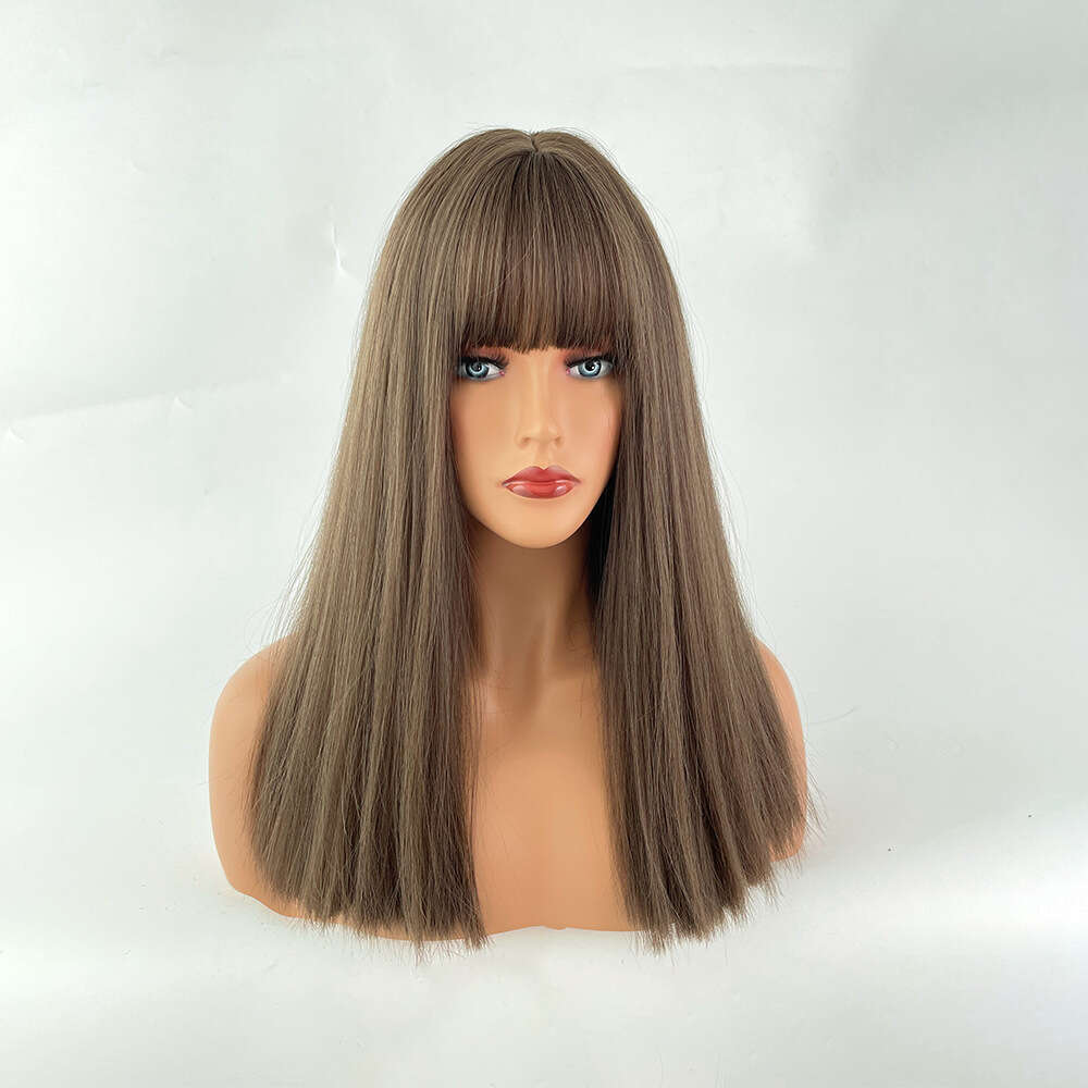 LISA With Summer One Size Fits All Black, Medium Long Straight Hair, Fashionable Air Bangs Wig For Women Kq9 Kq9