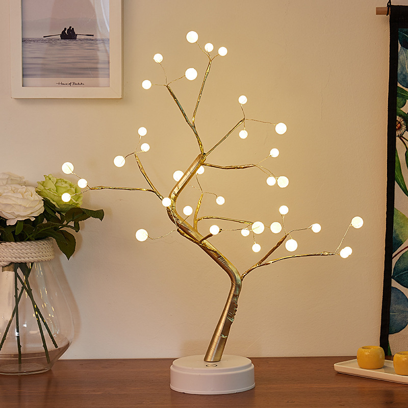 Elegant Pearl-Filled LED Lamp Trees with Copper Wiring - Perfect Home Decor Lighting