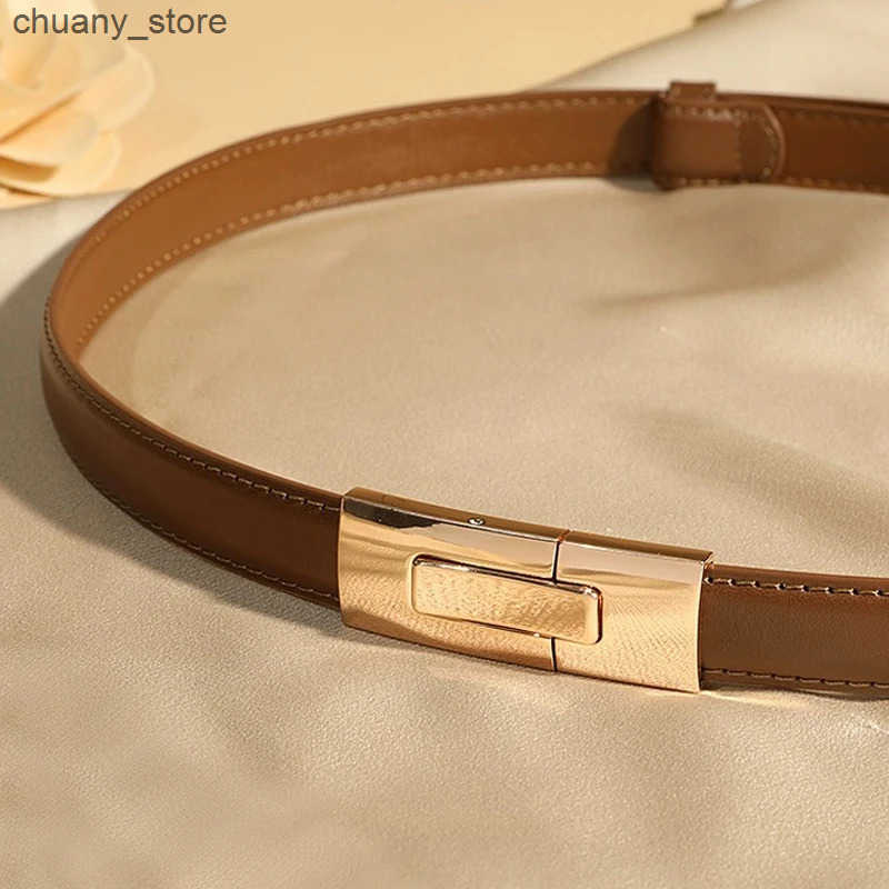 Belts High quality genuine leather womens belt fashion brand 1.8cm wide belt gold lock buckle dress jeans sweater womens thin belt L240910