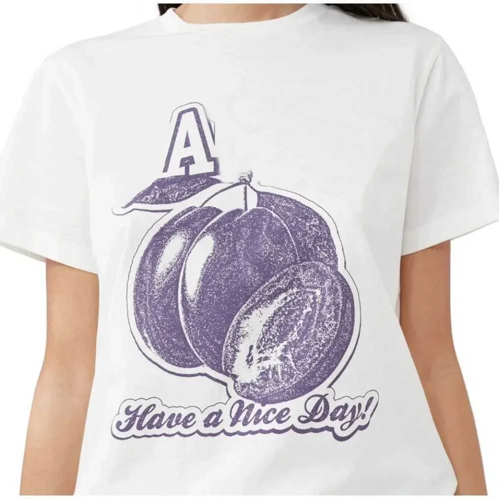 Women's T-Shirt Korean Brand Pure Cotton T-shirt with Fruit Print for Men Women Kid Round Neck Short Slved Casual Loose Short Slved Summer Y24121